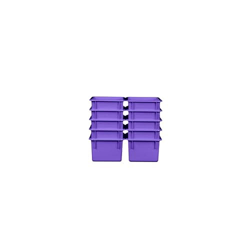 Wood Designs Cubby Storage Bin, Heavy Duty Plastic Containers for Kids Purple Cubby Tray Set of 10