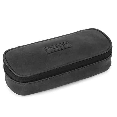 BERLINER BAGS Full Grain Leather Pencil Case Felix For Men Women, Dark Grey