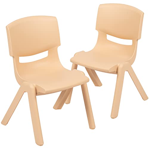 Flash Furniture 12 in Plastic Stackable School Chair, Natural, 2-Pack
