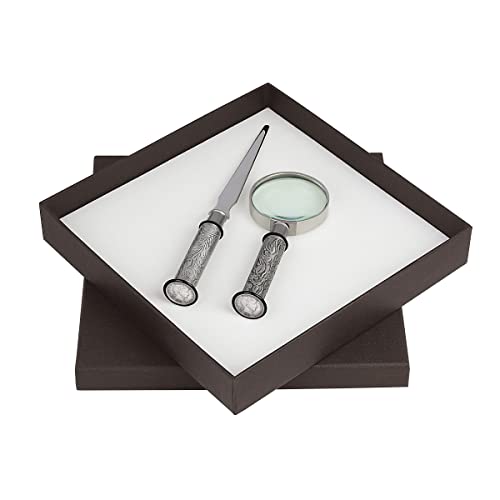 American Coin Treasures Coin Letter Opener & Magnifying Glass Barber Dime- Antiqued Silvertone Brass Handle Gift Set-Genuine United States Coin