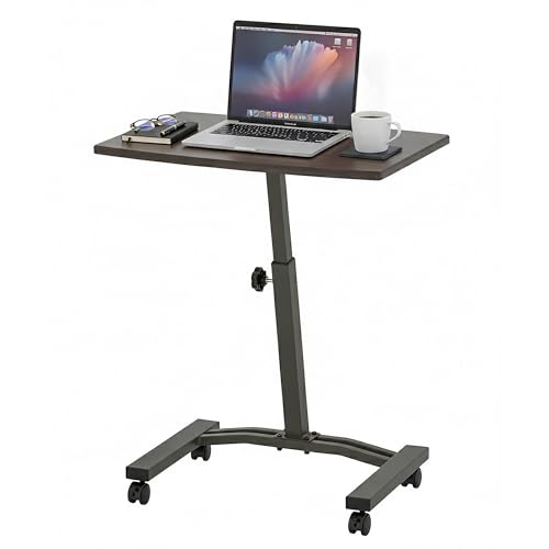 Displays By Jack Adjustable Height Rolling Laptop Desk, Portable Sit Stand Computer Table on Wheels – 24 x 16 in Mobile Workstation for Home Office, Classroom, Study Room