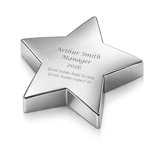 Custom Engraved Silver Star Paperweight – Personalized Office Desk Award & Recognition Gift | Free Engraving - Ships from USA