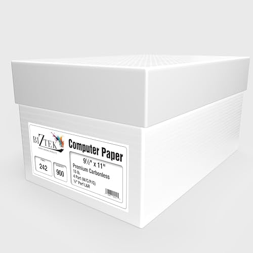 BIZTEK Continuous Carbonless Computer Paper 9.5 x 11, Blank Left and Right Perforated, 15 lb, 4-Part White/Canary/Pink/Golden (900 Sets) - Made In the USA 91194