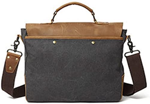 CARUTU Portable Briefcase,Messenger Bag for Men Canvas Laptop Computer Bag Leather Briefcase(Gray)