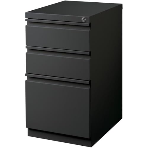 Scranton & Co 3-Drawer Metal Mobile Pedestal Filing Cabinet, Charcoal Finish, 27.75" H x 15" W x 19.88" D, Fully Assembled Steel Construction, Lockable Box/File Drawers, Office Storage Solution