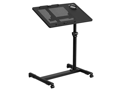 Scranton & Co Adjustable Mobile Laptop Cart, Black Finish, Mesh and Steel, 36.5 in H x 22.5 in W x 17.5 in D, Vented Surface, Tilting and Swiveling Top, Height Adjustable Frame, Rolling Desk for Home