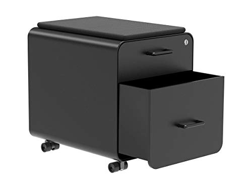 Monoprice Round Corner 2-Drawer File Cabinet - Black, Lockable with Seat Cushion - Workstream Collection (137880)