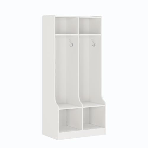 IDEALHOUSE 2-Section Classroom Coat Locker with 4 Cubbies, White