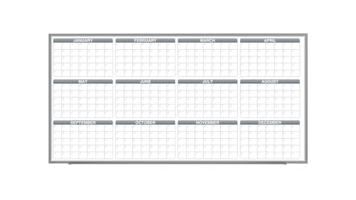 Ghent Calendar Whiteboard with Aluminum Frame, 1 Year Calendar, Magnetic, 4'H x 8'W
