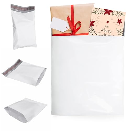 AMIFF Poly Mailers 19 x 24 Inch with 4 Inch Gusset, 2.5 Mil White Shipping Bags, Self Seal Lip Tape, Expandable Mailing Envelopes for Clothing and Packaging, 200 Pack
