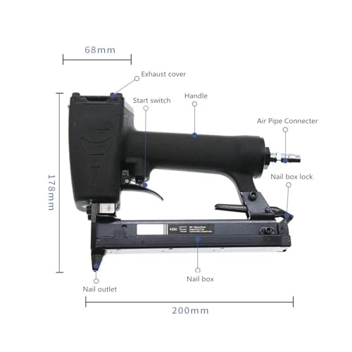 Oil-Free Pneumatic Staple Gun Heavy-Duty Stapler 425K Pneumatic Nail Gun Narrow Crown Stapler 10-25MM Nail for Woodworking Furniture
