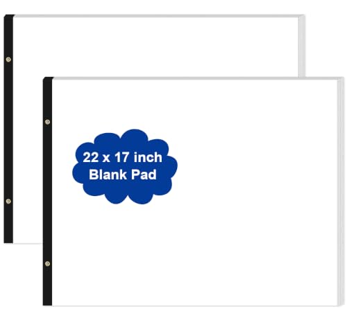 (2-Pack) Large Blank Paper Notepad - 22" x 17" Blank Pad, 100 Sheets/200 Pages, 100 Gsm White Paper Desk Pad for Office/School/Home