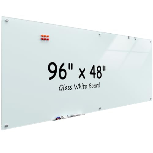 MaxGear 96" x 48" Glass Whiteboard Wall Mounted for Office Home Classroom