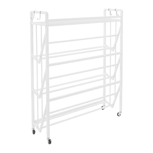 Silencear 4-Tier Book Cart, Rolling Bookshelf with Lockable Wheels, Mobile Book Storage Rack for Home Office Living Room Classroom, 35.4 * 9.8 * 44in (White)