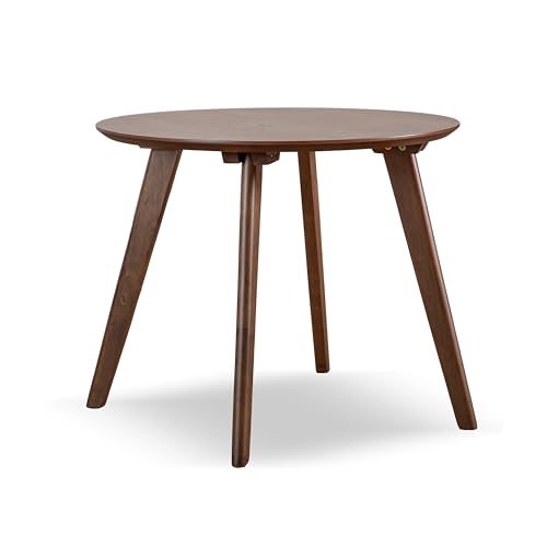 Furniture of America Callum Mid-Century Modern Solid Wood 2 Piece Brown Round Side Table Set with Upholstered Chair, Easy Assembly, for Home, Office, Living Room, Walnut