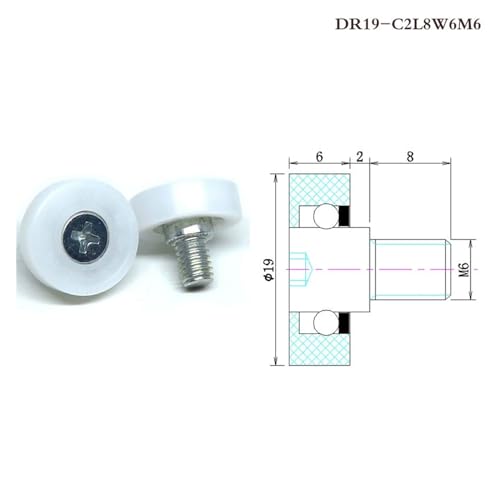10 pieces outer diameter 22mm drawer type refrigerator printer POM roller DR22-C1L8W7M6 cash register sliding guide pulley DR19 DR22 DU22 (Color : WHITE, Size : DR26-C1L8W7M6)