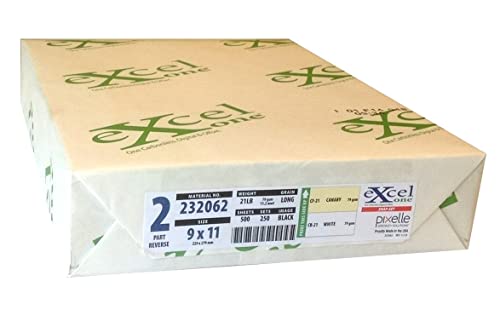 Excel One Carbonless 2-Part Reverse Paper (Canary/White), 9" x 11" (232062) - One (1) Ream (250 Sets)