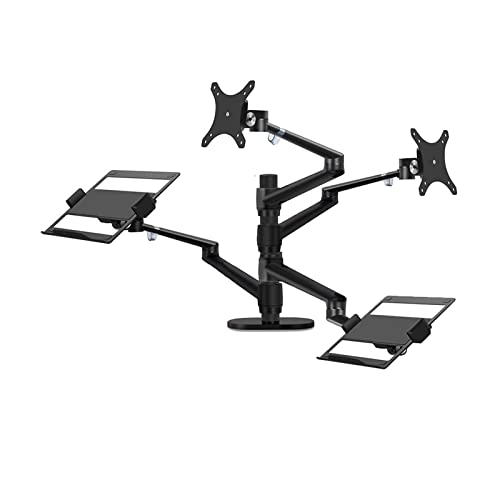 GAZOGJ OLL-50L All-in-one 4 Arms Aluminum 10"-17" Laptop + 10"-32" Monitor Desktop Stand and Keyboard Tablet Clamp Mount Full Motion,Oll-50l Silver