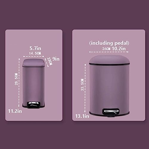 NOLLAM Bote Fog Purple Trash Can w/Lid Stainless Steel Foot-Operated Waste Paper Basket Blocking Smell Indoor Garbage Can for Hotel/Home/Bedroom/Kitchen Kitchen Office