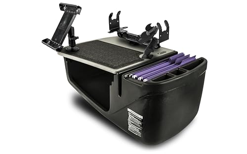 AutoExec Efficiency GripMaster Car Desk for Your Vehicle Workstation and Mobile Office, Grey with 400 watt Power Inverter, Printer Stand, Phone Mount and Tablet Mount