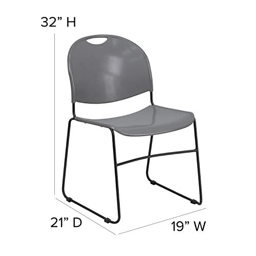 Flash Furniture HERCULES Series 880 lb. Capacity Gray Ultra-Compact Stack Chair with Black Powder Coated Frame