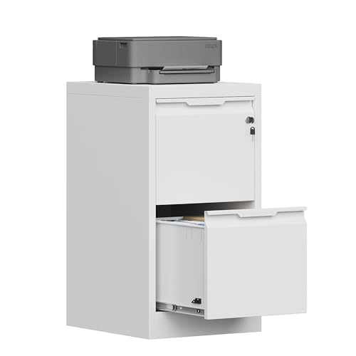 PIYAZEE 2 Drawer File Cabinet with Lock, 17.8" D Small Filing Cabinet for Home Office, Metal Vertical File Cabinets, Deep File Cabinets for Legal/Letter Size File, Easy Assembly