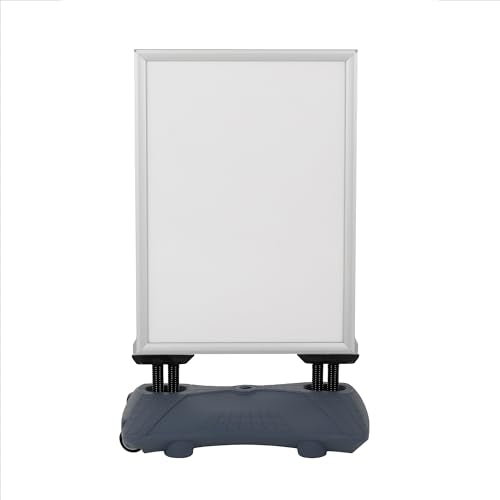 M&T Displays WindPro Lite Weather and Wind Resistant - Outdoor Pavement Curb Sidewalk Sign Holder, Silver, Aluminum, Easy Front Loading Snap Frame, Durable LDPE, Gray Water Base (24x36 inch)