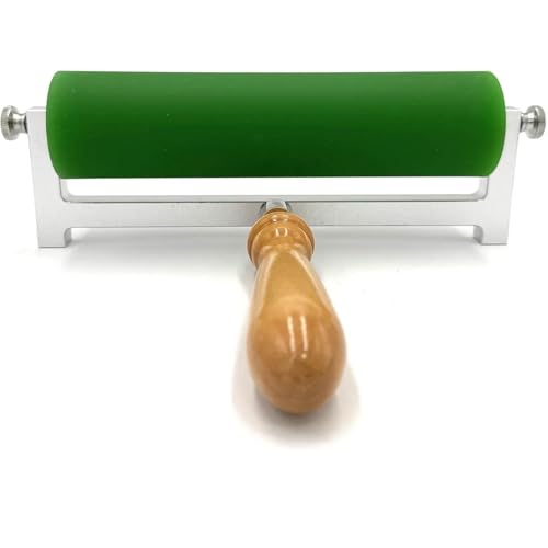 SICWEDIM Printmaking Brayer Roller with Wooden Handle, Rubber Ink Roller for Linocut, Relief, Letterpress and Block Printing, Art Tool for Inking, Stamping and Gluing (50 * 100mm)