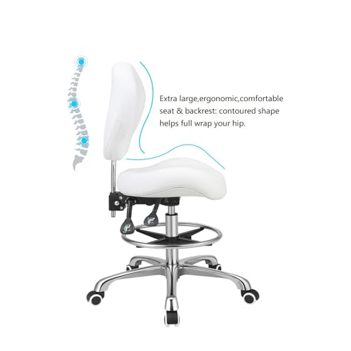 Kaleurrier Adjustable Stools Drafting Chair: with Back Support & Foot Rest