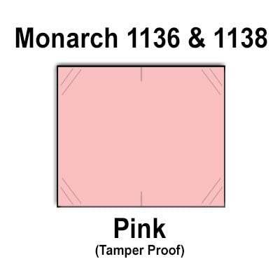 112,000 Monarch 1136/1138 Compatible Pink General Purpose Labels for Monarch 1136 and 1138 Price Guns. Full Case + 8 Ink Rollers. with Security Cuts.