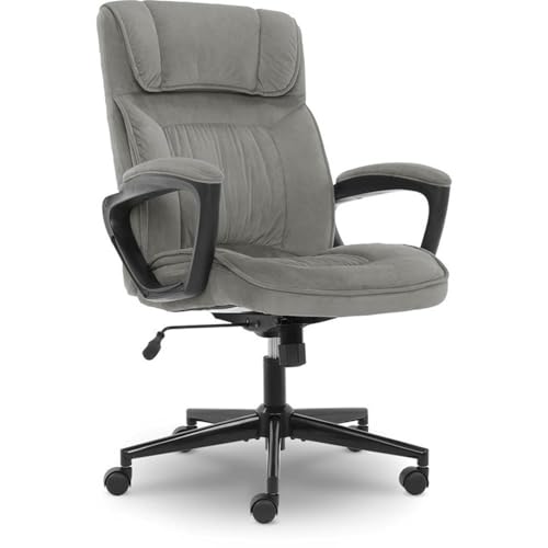 Scranton & Co Velvet Modern Swivel Executive Office Desk Chair, Height Adjustable Upholstered Rolling Chair for Meeting Room, Comfortable Computer Chair for Home Office and Study Room, Grey/Black