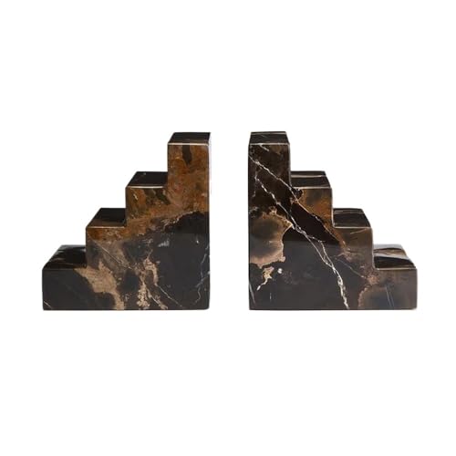 Book Organizer Marble Bookends，Decorative Bookend for Shelves, Non-Skid Book End for Heavy Books