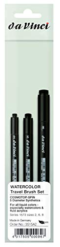 Da Vinci Watercolor Travel Set 3515A2, Cosmotop Spin Synthetics 3 Brush Set, Series 1573 Round, Sizes 2, 6, 8
