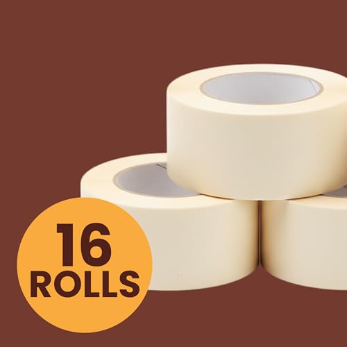 The Boxery 3" Masking Tape Bulk Case, 16 Rolls x 60 Yards– General Purpose Painter’s Tape, Beige Crepe Painting Tape for Painting, Masking, Labeling, Crafts, Packaging & Painting Supplies, 5 Mil