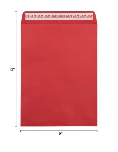 JAM PAPER 9 x 12 Open End Colored Catalog Envelopes with Peel and Seal Closure - Red - Bulk 250/Box