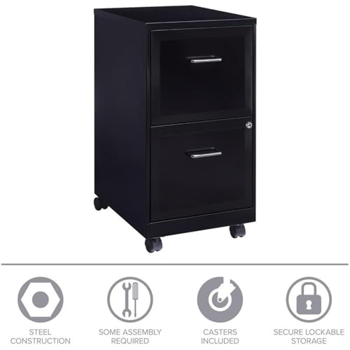 Pemberly Row 2 Drawers 26.7" Vertical Black Metal Filing Cabinet Lockable Pre-Assembled Movable Letter Size for Home, Office