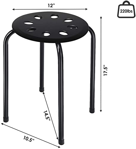 Hysache Plastic Stackable Stools Set of 6, 17.5" Multipurpose Stool Chairs w/Metal Frame, X-Shape Connection, Non-Slip Feet, Backless School Classroom Nesting Stool for Students Child Kids (Black)