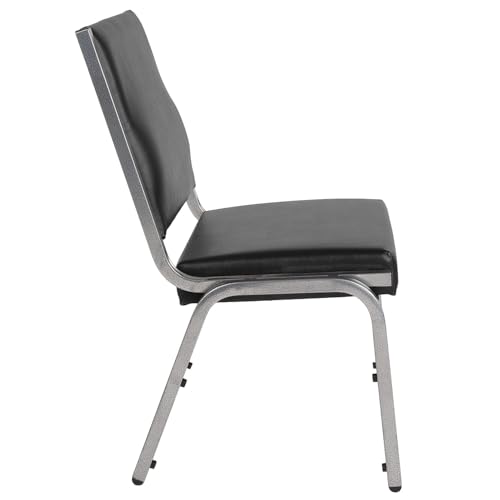 Pemberly Row Bariatric Chair, Faux Leather Upholstery, 1500 lbs Capacity, Black Vinyl and Silver Metal Frame, 34" H x 26.5" W x 23.5" D, Stackable Armless Reception Chair for Healthcare Facilities