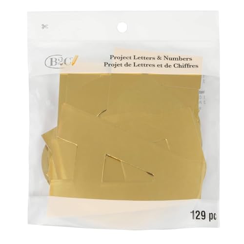 B2C 4" Gold Project Letters, Numbers & Characters Set - Foil Paper Cutouts with Adhesive Backing for Bulletin Boards, Posters, and Classroom Displays, 12 Pack