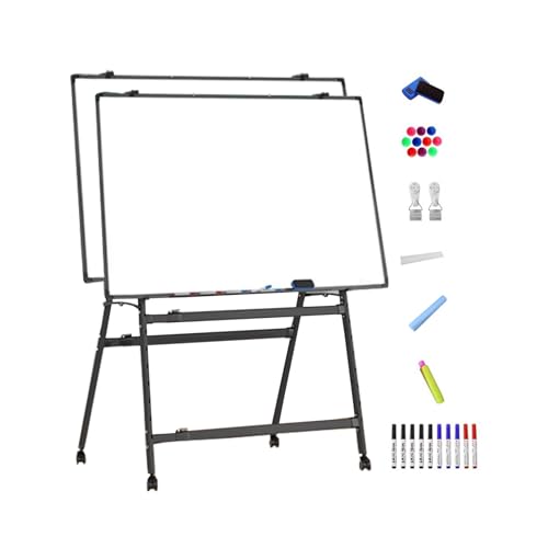 Dry Erase Board Double Sided, Rolling Whiteboard Foldable, Magnetic White Board with Stand, Height Adjustable(Black,70x100cm/28x39in)