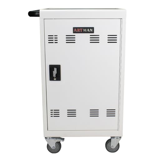 LOONGYOON 30 Devices Mobile Charging Cart and Cabinet Laptop Storage Cart Lockable Charging Station Easy Manage Cables Up to 16.3" Screen for Tablets Laptops, Laptop Computer, and Chromebook, White