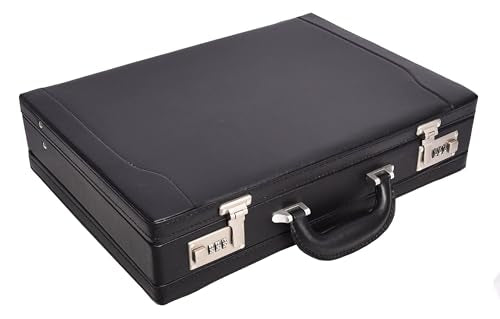 Classic Attache Case Leather Look Expandable Briefcase Document Bag Black Bulga, Black, Large