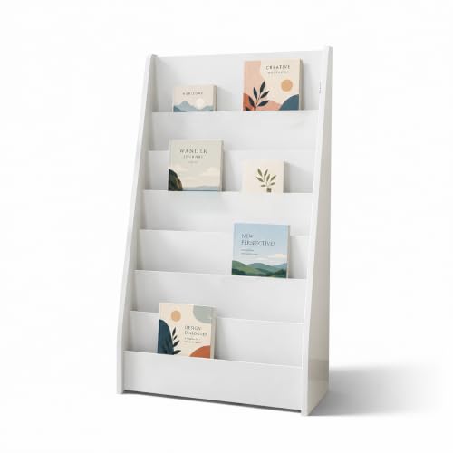 Quvex 7-Tier Magazine Rack, 44" Tall Curved Wooden Display Stand