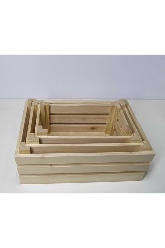 SODEF Wooden Crate Set of 3 Decorative Storage Boxes for Home Organization, Fruit, Vegetables, Crafts - Wood - Natural