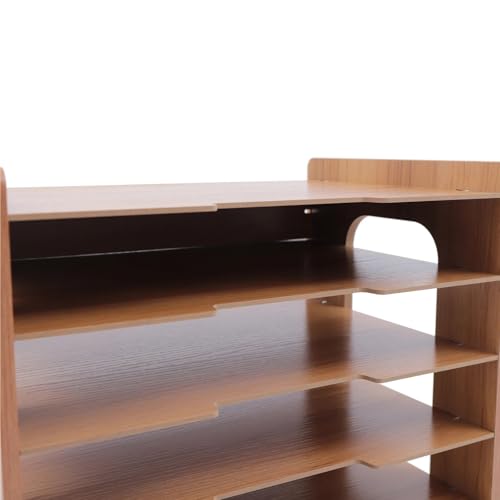 Wood Office Paper Organizer, Desktop File Holder, Letter Tray, A4 Sorter, Document Book, Magazine, 7Tier Widen for Home Office