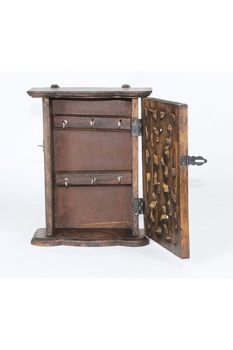 SODEF Vintage Wooden Key Cabinet 7.1 x 2.4 x 8.7 inches Decorative Wall Mounted Organizer with 6 Hooks for Home and Office - Black