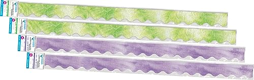 Barker Creek Double-Sided Scalloped Border, 4/Set, Purple & Lime Tie-Dye, Decorate with 156' of Scalloped Border, Coordinating Designs Printed On Both Sides for Twice The Value, 2.25" x 156' (4360)