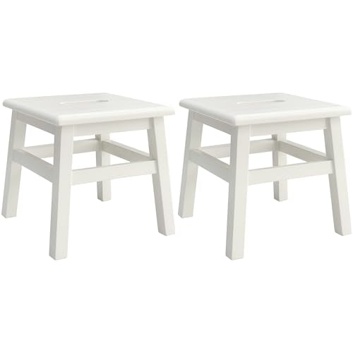 eHemco Solid Hardwood Step Stool, 12.25 Inches, Antique White, Set of 2