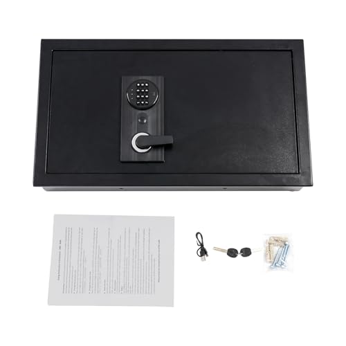 Wall Embedded Safe, Hidden Wall Safe with Dual Alarm, Password Lock & Type-C Emergency Power - Steel Security Box for Home Office Bedroom Jewelry Storage - Safety Cabinet, Black, 14.57x3.94x31.5in