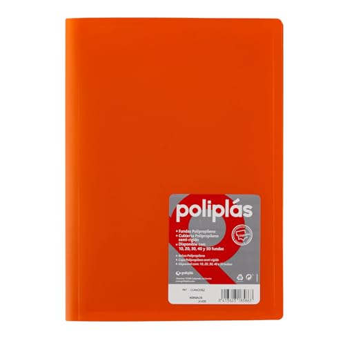 Grafoplas – Transparent Folder A4, Orange, 10 Polypropylene Linings, Opaque Polyplas Series, Made in Spain, Flexible Covers, Perfect for Filing Documents and Folios